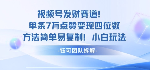 视频号发财赛道单条7W点赞变现四位数方法简单易复制小白玩法-37网创