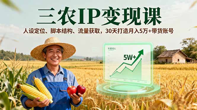 三农IP变现课，人设定位、脚本结构、流量获取，30天打造月入5万+带货账号-37网创