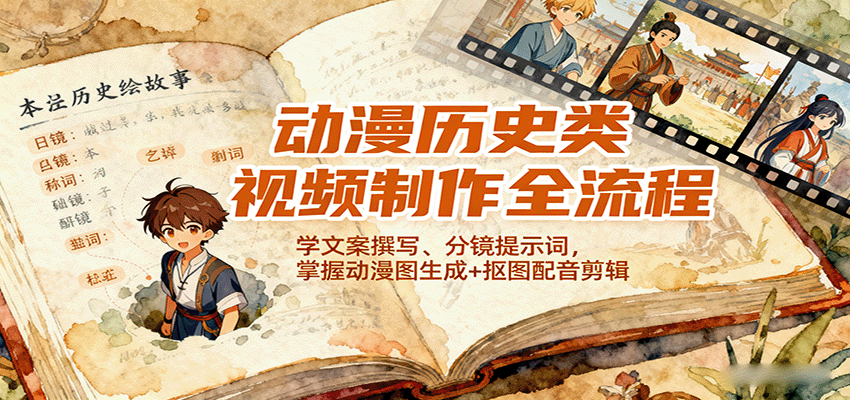 动漫历史类视频制作全流程，学文案撰写、分镜提示词，掌握动漫图生成+抠图配音剪辑-37网创
