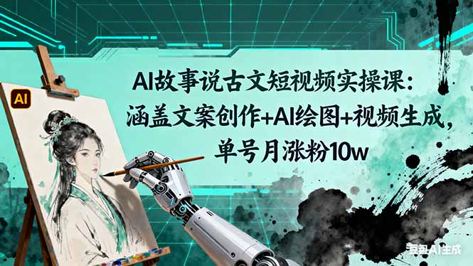 AI故事说古文短视频实操课：涵盖文案创作+AI绘图+视频生成，单号月涨粉10w-37网创