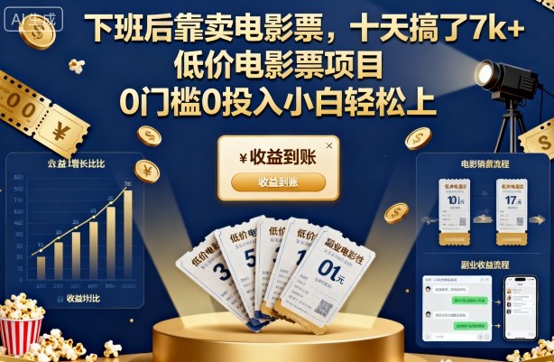 下班后靠卖电影票，十天搞了7k+，低价电影票项目，0门槛0投入小白轻松上手【揭秘】-37网创