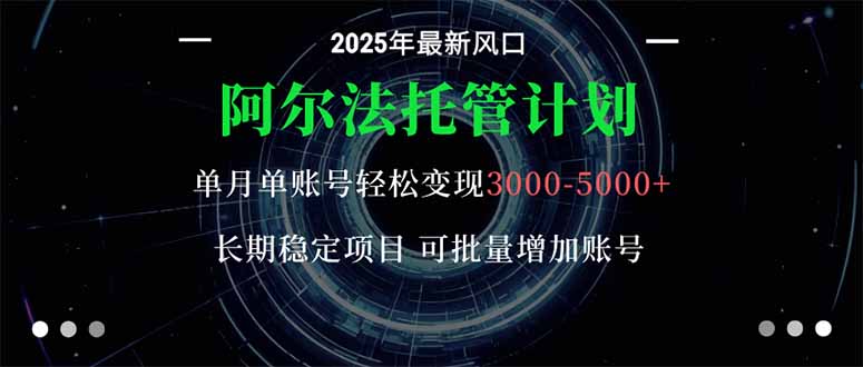 阿尔法托管计划 单账号月入3000-5000,长期稳定项目,新手小白轻松上手。-37网创