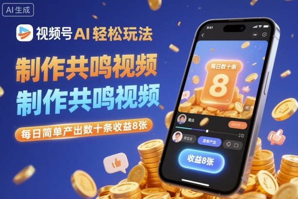 视频号AI轻松玩法,制作共鸣视频,每日简单产出数十条收益8张-37网创