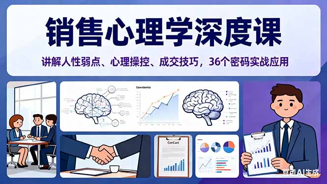 销售心理学深度课，讲解人性弱点、心理操控、成交技巧，36个密码实战应用-37网创