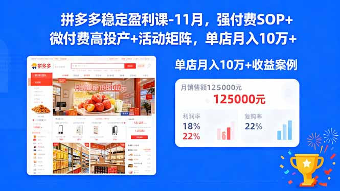 拼多多稳定盈利课-11月，强付费SOP+微付费高投产+活动矩阵，单店月入10万+-37网创