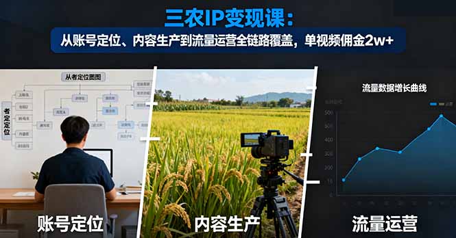 三农IP变现课：从账号定位、内容生产到流量运营全链路覆盖，单视频佣金2w+-37网创