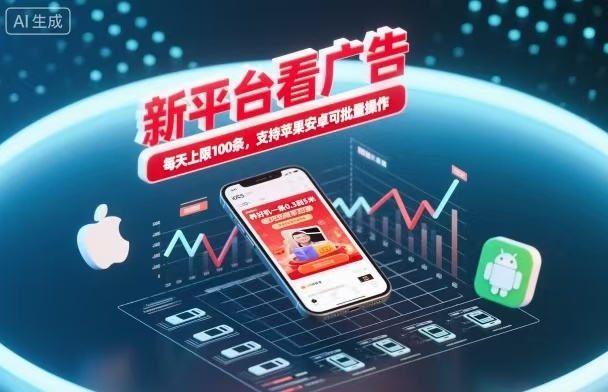 新台看广告,养好机一条5毛到5块,单机日入30到100,支持苹果安卓,可批量操作。-37网创