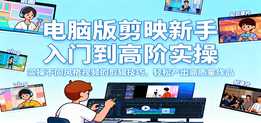 电脑版剪映新手入门到高阶实操,实操不同风格视频的剪辑技巧,轻松产出高质量作品-37网创